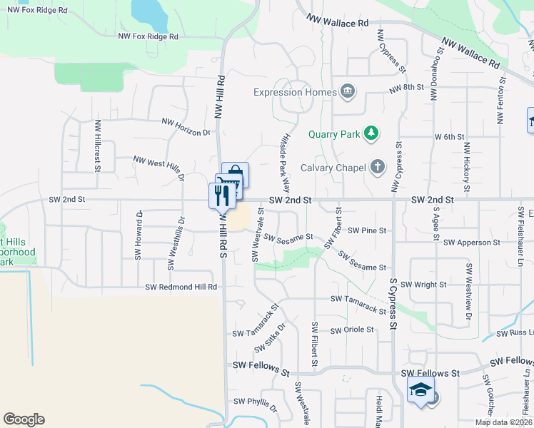 map of restaurants, bars, coffee shops, grocery stores, and more near 213 Southwest Huckleberry Drive in McMinnville