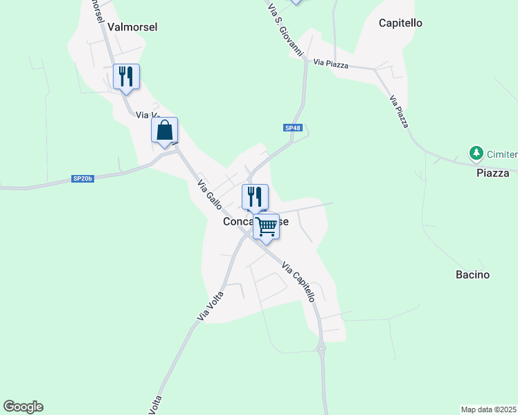 map of restaurants, bars, coffee shops, grocery stores, and more near 24 Via Traversa Capitello in Piazza