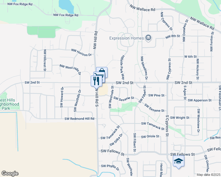 map of restaurants, bars, coffee shops, grocery stores, and more near 195 Southwest Westvale Street in McMinnville