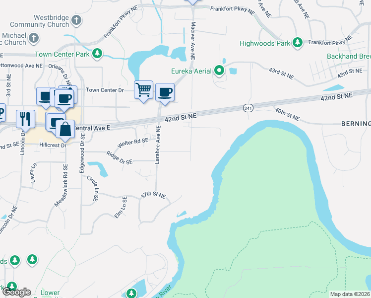 map of restaurants, bars, coffee shops, grocery stores, and more near 3841 Maciver Avenue Northeast in Saint Michael