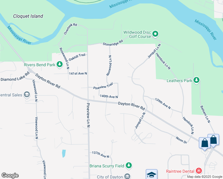 map of restaurants, bars, coffee shops, grocery stores, and more near 12501 Pineview Trail in Dayton