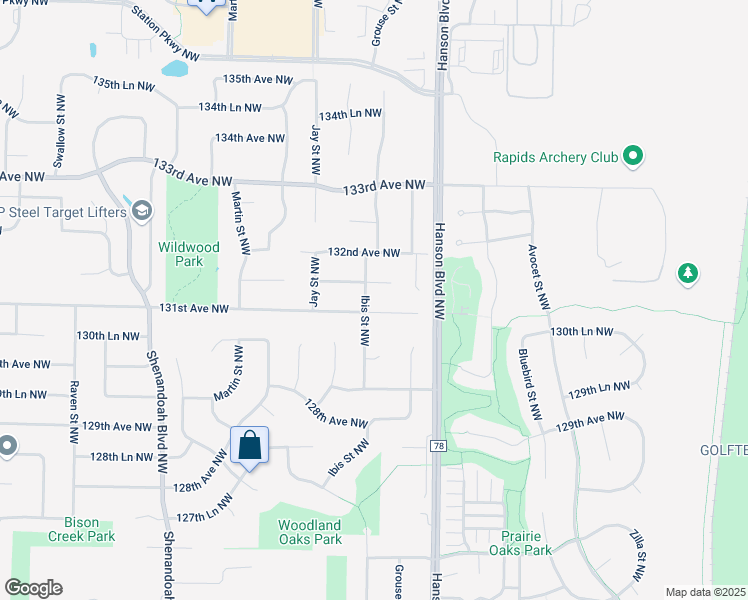 map of restaurants, bars, coffee shops, grocery stores, and more near 1683 131st Avenue Northwest in Minneapolis