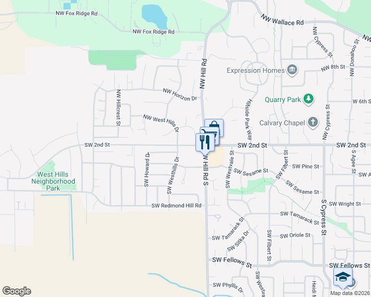 map of restaurants, bars, coffee shops, grocery stores, and more near 2290 Southwest 2nd Street in McMinnville