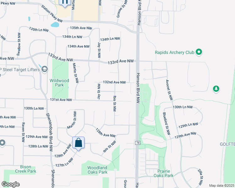 map of restaurants, bars, coffee shops, grocery stores, and more near 1683 131st Avenue Northwest in Minneapolis