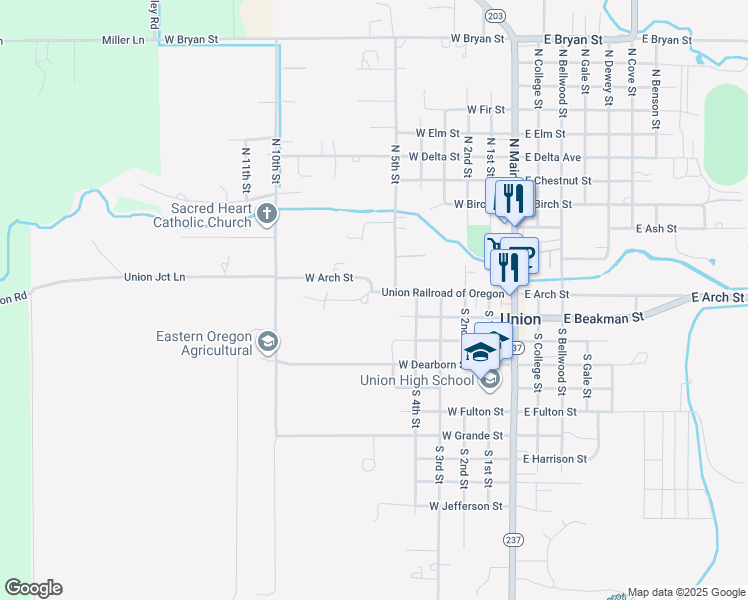 map of restaurants, bars, coffee shops, grocery stores, and more near 664 West Arch Street in Union