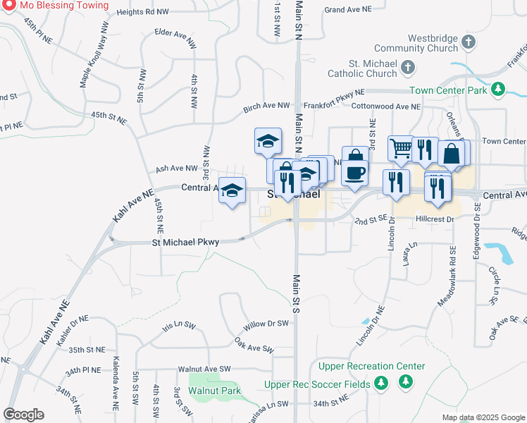 map of restaurants, bars, coffee shops, grocery stores, and more near 40 Saint Michael Parkway in Saint Michael