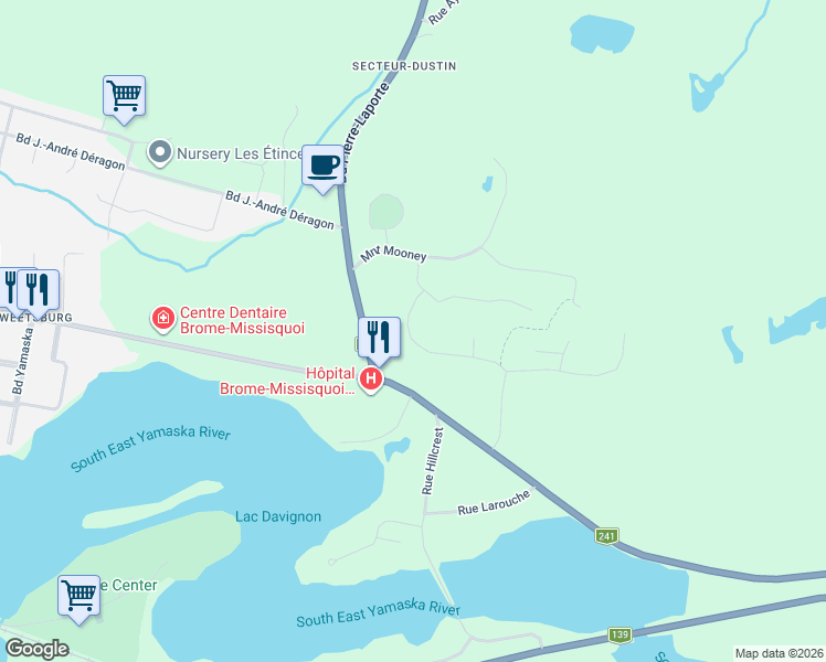 map of restaurants, bars, coffee shops, grocery stores, and more near Rue de Sweetsburg in Cowansville