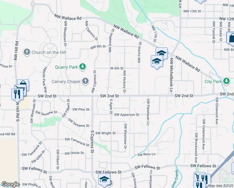 map of restaurants, bars, coffee shops, grocery stores, and more near 1527 Northwest 3rd Street in McMinnville