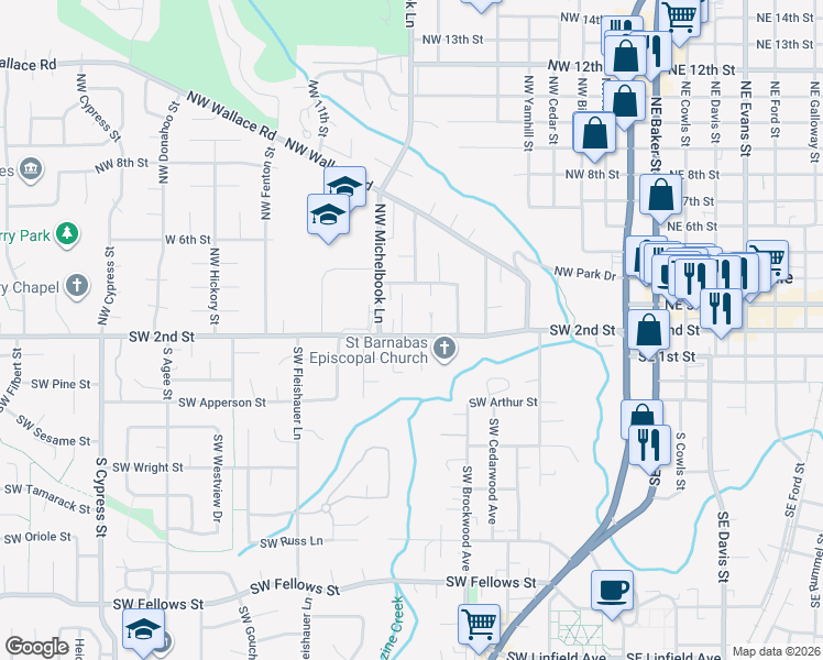 map of restaurants, bars, coffee shops, grocery stores, and more near 935 Northwest 2nd Street in McMinnville