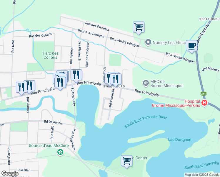 map of restaurants, bars, coffee shops, grocery stores, and more near 512 Rue Principale in Cowansville