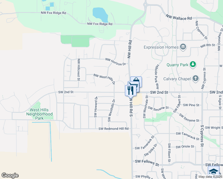 map of restaurants, bars, coffee shops, grocery stores, and more near 211 Northwest West Hills Drive in McMinnville