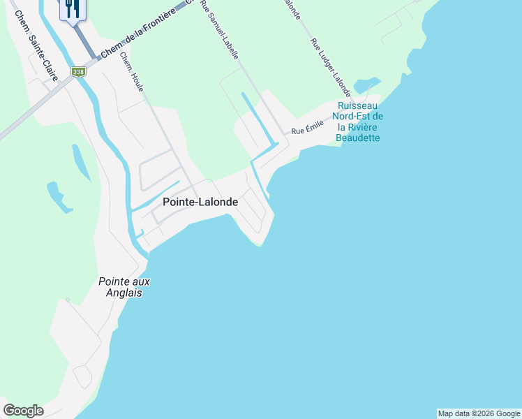 map of restaurants, bars, coffee shops, grocery stores, and more near 44 Avenue René in Rivière-Beaudette