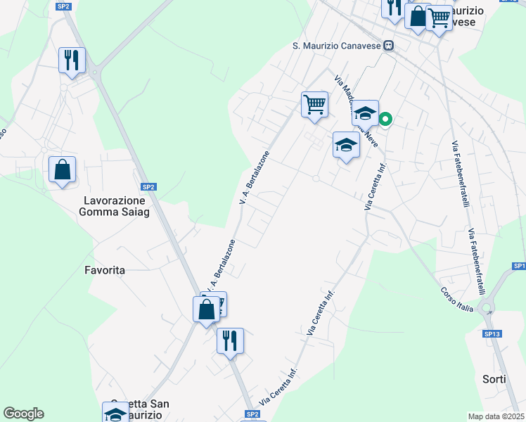 map of restaurants, bars, coffee shops, grocery stores, and more near 16 Via Chinnici in Città Metropolitana di Torino