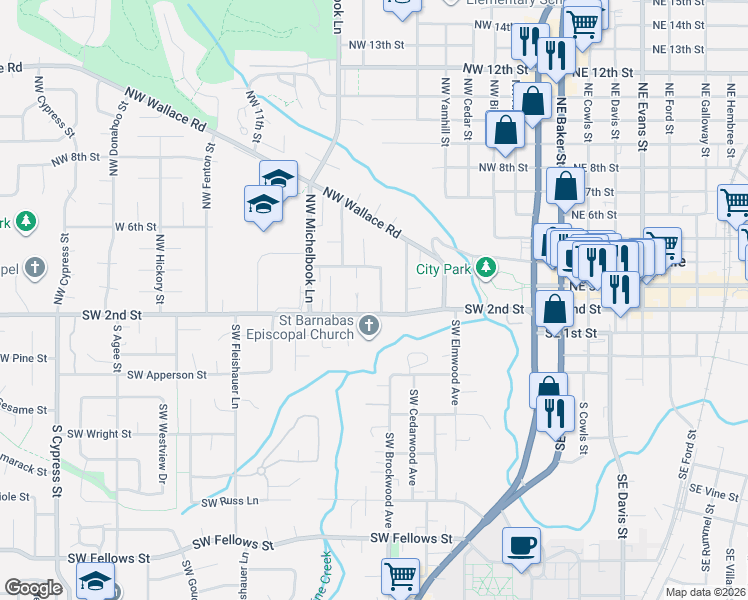 map of restaurants, bars, coffee shops, grocery stores, and more near 207 Northwest Ash Street in McMinnville