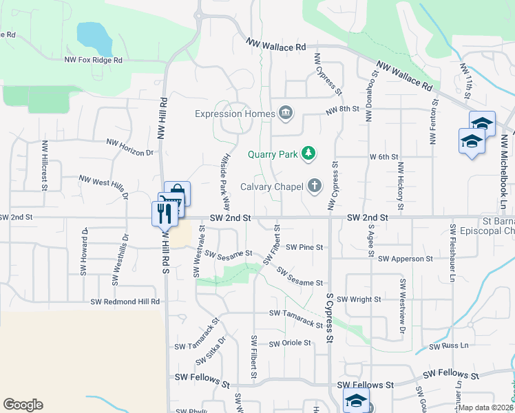 map of restaurants, bars, coffee shops, grocery stores, and more near 280 Northwest Country Court in McMinnville