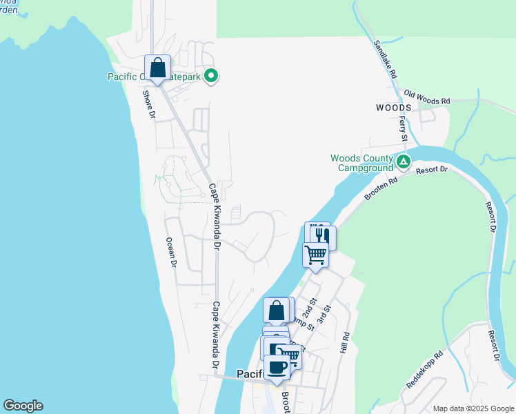 map of restaurants, bars, coffee shops, grocery stores, and more near 6855 Nestucca Ridge Road in Pacific City