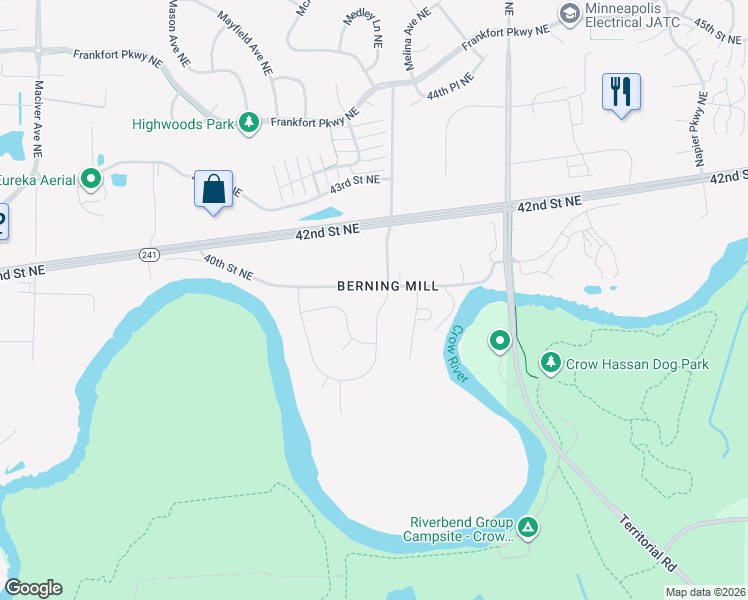 map of restaurants, bars, coffee shops, grocery stores, and more near 3967 Melby Avenue Northeast in Saint Michael