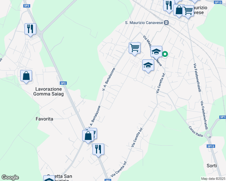 map of restaurants, bars, coffee shops, grocery stores, and more near 16 Via Chinnici in Città Metropolitana di Torino