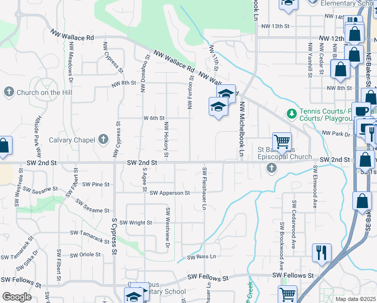 map of restaurants, bars, coffee shops, grocery stores, and more near 237 Northwest Fenton Street in McMinnville