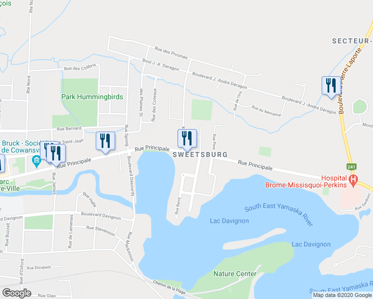 map of restaurants, bars, coffee shops, grocery stores, and more near 503 Rue Principale in Cowansville
