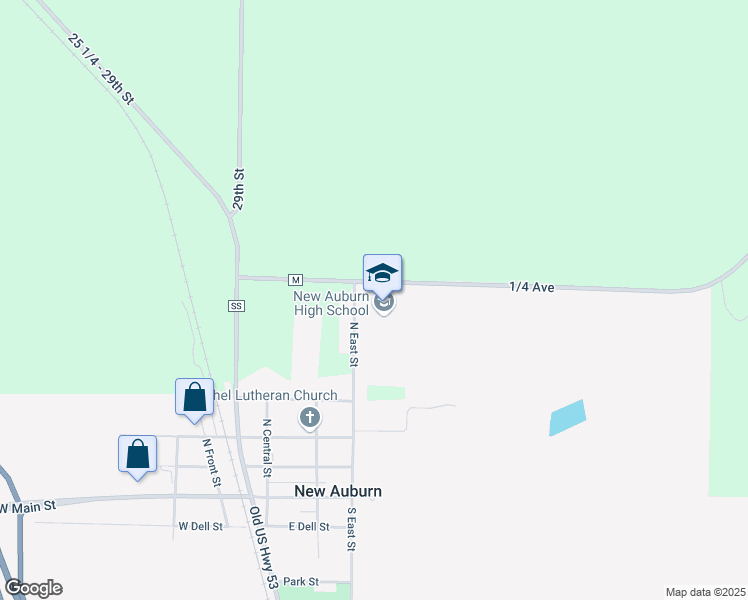map of restaurants, bars, coffee shops, grocery stores, and more near North East Street in New Auburn
