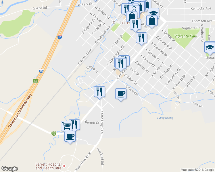 map of restaurants, bars, coffee shops, grocery stores, and more near 833 South Atlantic Street in Dillon