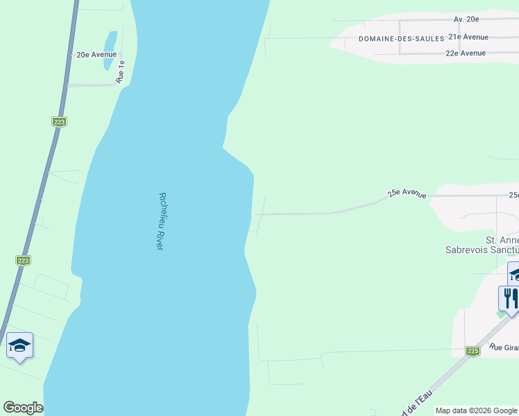 map of restaurants, bars, coffee shops, grocery stores, and more near 1066 Rue Bellevue in Sabrevois