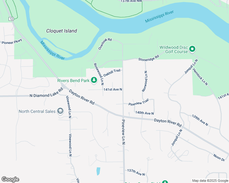 map of restaurants, bars, coffee shops, grocery stores, and more near 12721 141st Avenue North in Dayton