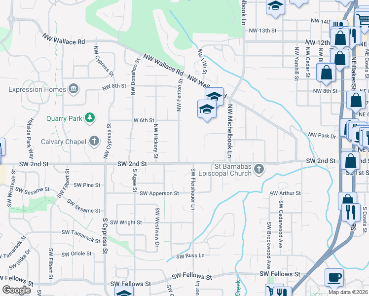 map of restaurants, bars, coffee shops, grocery stores, and more near 237 Northwest Fenton Street in McMinnville