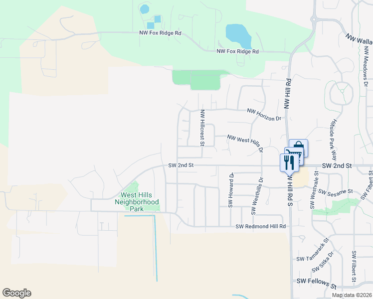 map of restaurants, bars, coffee shops, grocery stores, and more near 2676 Northwest Mount Hood Drive in McMinnville