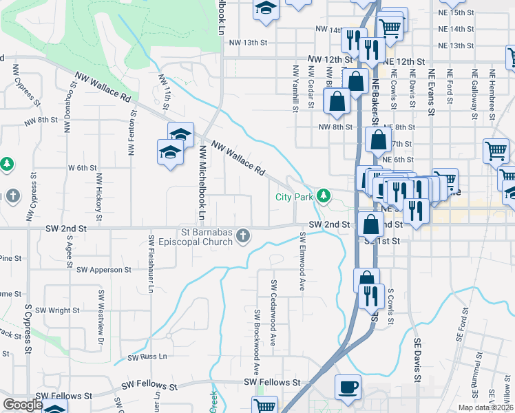 map of restaurants, bars, coffee shops, grocery stores, and more near 248 Northwest Ash Street in McMinnville