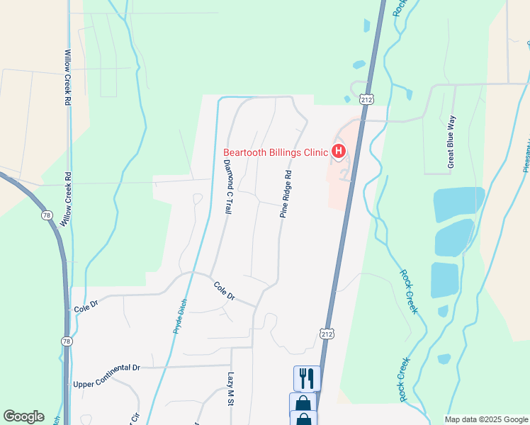 map of restaurants, bars, coffee shops, grocery stores, and more near 2335 Pineridge Circle in Red Lodge