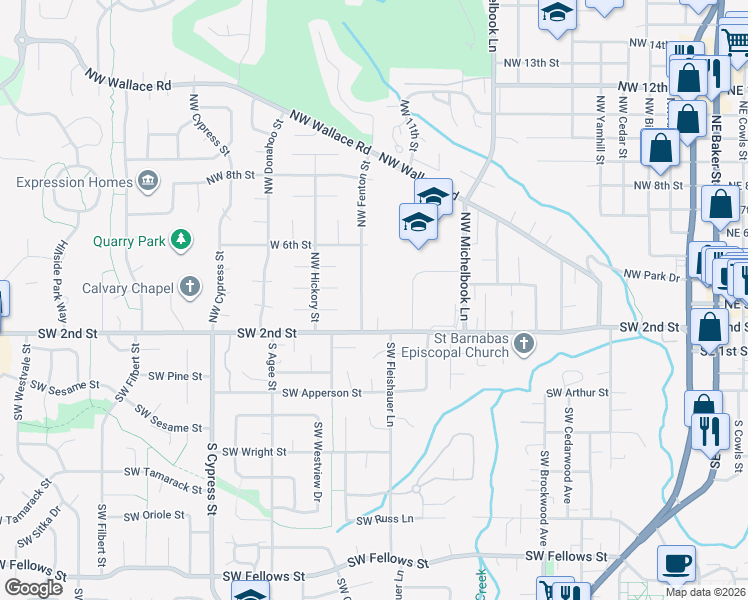 map of restaurants, bars, coffee shops, grocery stores, and more near 237 Northwest Fenton Street in McMinnville