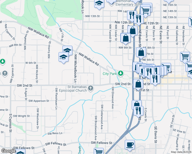 map of restaurants, bars, coffee shops, grocery stores, and more near 248 Northwest Ash Street in McMinnville