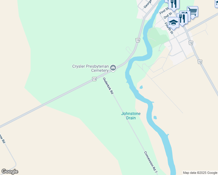 map of restaurants, bars, coffee shops, grocery stores, and more near Ashburn Road in Crysler