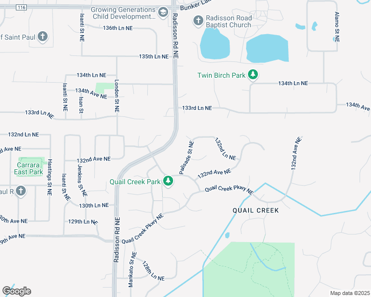 map of restaurants, bars, coffee shops, grocery stores, and more near 13234 Palisade Street Northeast in Blaine