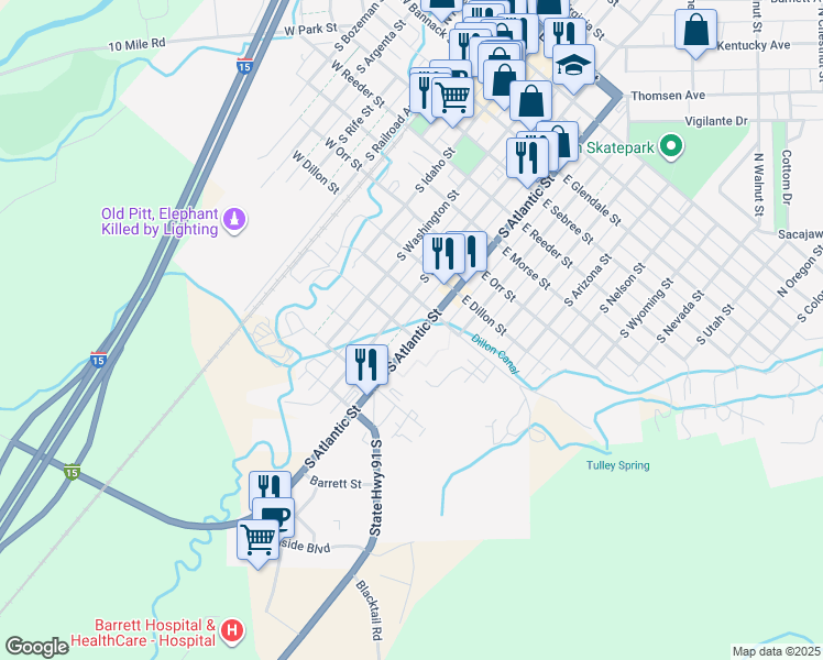 map of restaurants, bars, coffee shops, grocery stores, and more near 833 S Atlantic St in Dillon