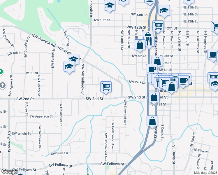 map of restaurants, bars, coffee shops, grocery stores, and more near 220 Northwest Ash Street in McMinnville