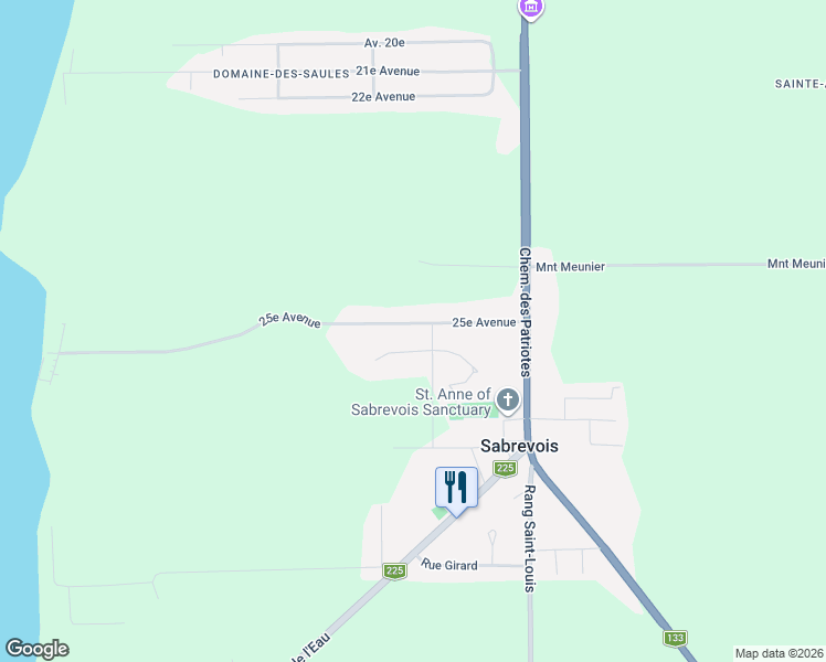 map of restaurants, bars, coffee shops, grocery stores, and more near 220 25e Avenue in Sabrevois