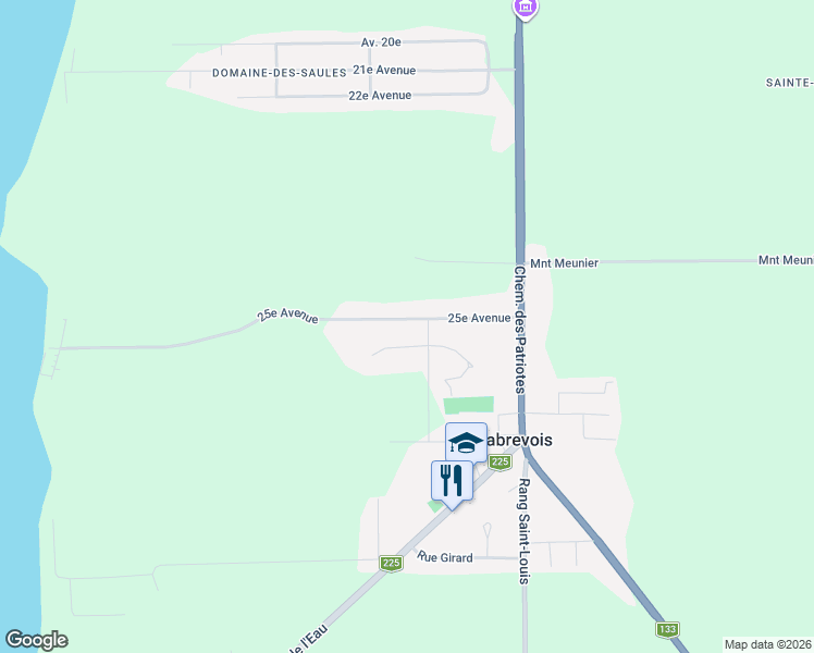 map of restaurants, bars, coffee shops, grocery stores, and more near 220 25e Avenue in Sabrevois