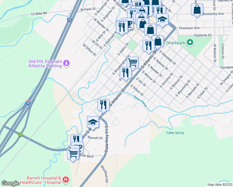 map of restaurants, bars, coffee shops, grocery stores, and more near 833 S Atlantic St in Dillon