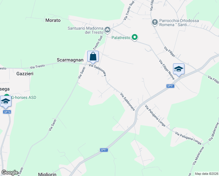 map of restaurants, bars, coffee shops, grocery stores, and more near 68 Via Sabbionara in Ospedaletto Euganeo