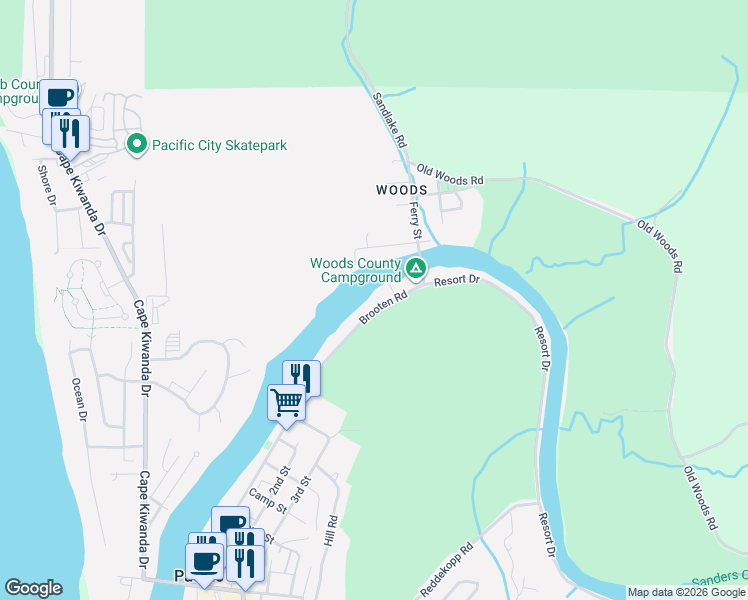 map of restaurants, bars, coffee shops, grocery stores, and more near 34120 Brooten Road in Pacific City