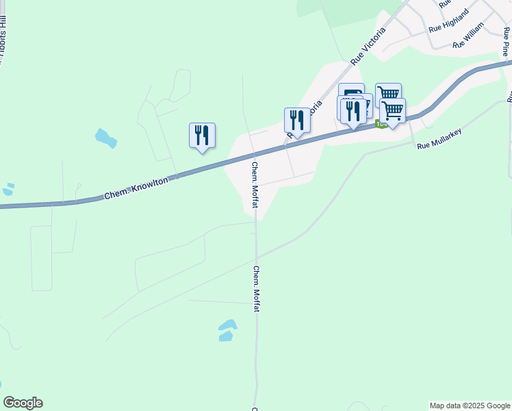 map of restaurants, bars, coffee shops, grocery stores, and more near Chemin Moffat in Knowlton