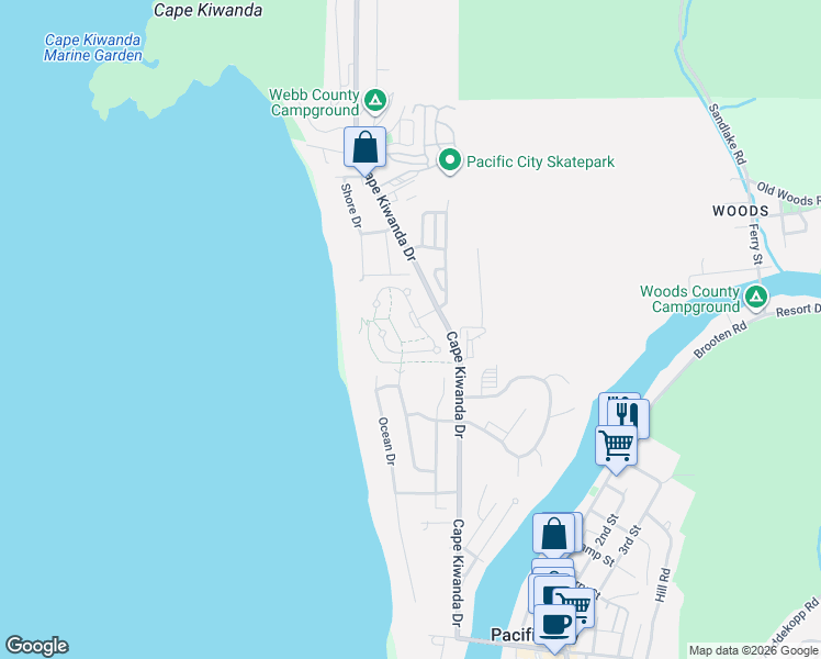 map of restaurants, bars, coffee shops, grocery stores, and more near 5970 Summerhouse Lane in Pacific City