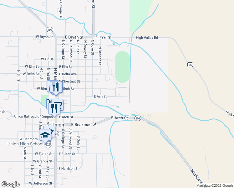 map of restaurants, bars, coffee shops, grocery stores, and more near 995 East Ash Street in Union