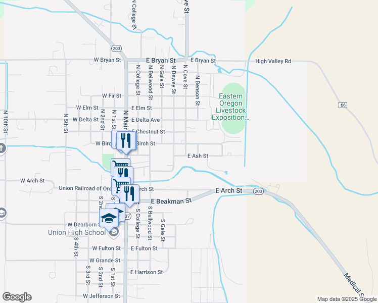 map of restaurants, bars, coffee shops, grocery stores, and more near 681 East Ash Street in Union