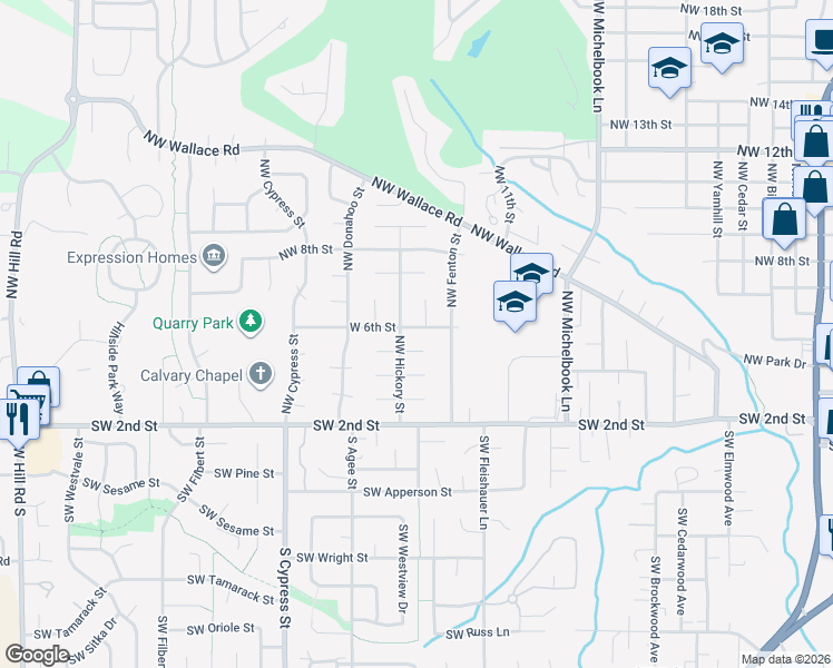 map of restaurants, bars, coffee shops, grocery stores, and more near 1444 Northwest 6th Street in McMinnville