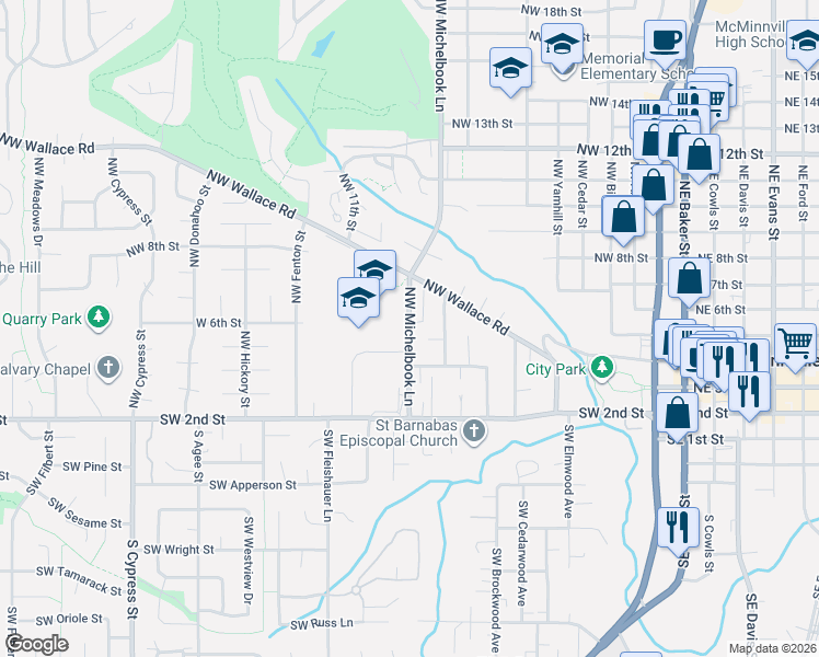 map of restaurants, bars, coffee shops, grocery stores, and more near 945 Northwest Chelsea Court in McMinnville