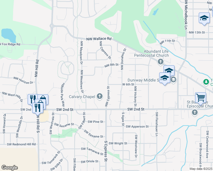 map of restaurants, bars, coffee shops, grocery stores, and more near 575 Northwest Cypress Street in McMinnville